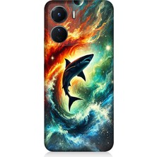 Vivo V16 Uyumlu Ateşle Dans Eden Köpekbalığı  Desenli Silikon Kılıf