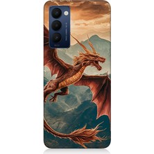 Tecno Camon 18 Uyumlu Dağların Üzerinde Ejderha  Desenli Silikon Kılıf