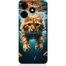 Tecno Spark 10 Pro Uyumlu Suda Yüzen Kedi  Desenli Silikon Kılıf