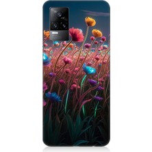 Vivo V21E Uyumlu Gökkuşağı Çiçek Bahçesi  Desenli Silikon Kılıf
