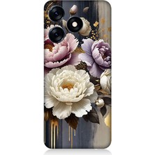 Tecno Spark 10 Uyumlu Altın Gölge Peony Büyüsü  Desenli Silikon Kılıf