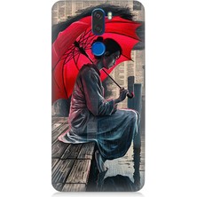 Vestel Venus Z30 Uyumlu Kırmızı Şemsiyeli Kadın Yalnızlık  Desenli Silikon Kılıf