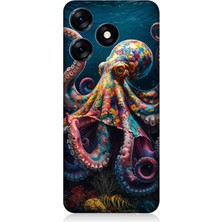 Tecno Spark 10 Uyumlu Derinliklerde Sekiz Kol Ahtapot  Desenli Silikon Kılıf