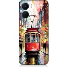 Vivo V16 Uyumlu Yağmurda Kırmızı Tramvay  Desenli Silikon Kılıf