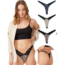 3'lü Tanga, Külot, Desenli Lazer Kesim Dantelli Tanga, Tanga, G-String Külot, Kadın Külot