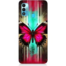 Tecno Spark 7t Uyumlu Neon Kanatlı Kelebek  Desenli Silikon Kılıf