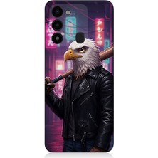 Tecno Spark 8c Uyumlu Sokakta Deri Ceketli Kartal  Desenli Silikon Kılıf
