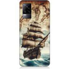 Vivo V21E Uyumlu Haritada Yelkenli Macera  Desenli Silikon Kılıf