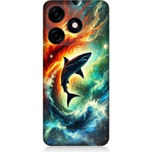 Tecno Spark 10C Uyumlu Ateşle Dans Eden Köpekbalığı  Desenli Silikon Kılıf