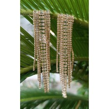 Sarı Renk Zirkon Taşlı Lüks Abiye Küpe