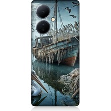 Vivo V29 Lite Uyumlu Ay Işığında Eski Gemi  Desenli Silikon Kılıf