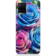 Vivo Y53S Uyumlu Gökkuşağı Renkli Güller  Desenli Silikon Kılıf
