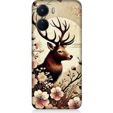 Vivo V16 Uyumlu Çiçekler Içinde Asil Geyik  Desenli Silikon Kılıf