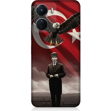 Vivo V16 Uyumlu Kartal Bayrak ve Mustafa Kemal Atatürk  Desenli Silikon Kılıf