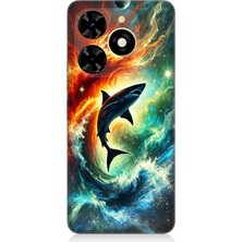 Tecno Spark 20 Uyumlu Ateşle Dans Eden Köpekbalığı  Desenli Silikon Kılıf