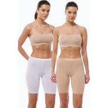 Malabadi Kadın 2 Adet Beyaz Ten Rengi Dizüstü Iz Yapmayan Modal Yüksek Bel Tayt 2M113