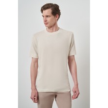  Erkek Bej Trend Bisiklet Yaka T-Shirt