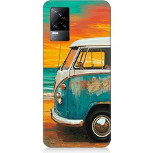 Vivo V21E Uyumlu Sahilde Mavi Karavan  Desenli Silikon Kılıf