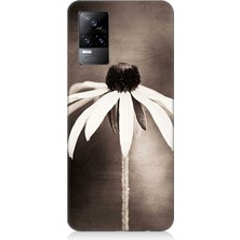 Vivo V21E Uyumlu Siyah Beyaz Çiçek Sadeliği  Desenli Silikon Kılıf