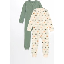 Lcw Baby Yeşil Bisiklet Yaka Baskılı Erkek Bebek Tulum 2'li