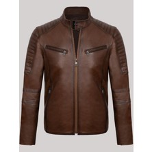 Deri Work Hakiki Kuzu Derisi Kahverengi Erkek Deri Mont Bel Işlemeli Deri Ceket