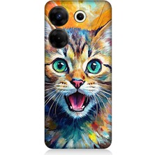 Tecno Camon 20S Pro Uyumlu Parlayan Gözlü Neşeli Kedi  Desenli Silikon Kılıf