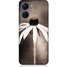 Vivo V16 Uyumlu Siyah Beyaz Çiçek Sadeliği  Desenli Silikon Kılıf