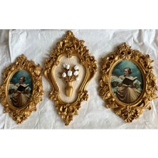 Tablo El Yapımı Dekoratif Vintage Tarzı 3 Lü Tablo , Çiçekli ve Dekopaj Tablo 30CM