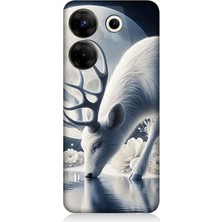Tecno Camon 20S Pro Uyumlu Ay Işığında Beyaz Geyik Yansıması  Desenli Silikon Kılıf