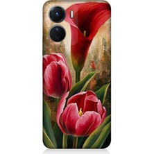 Vivo V16 Uyumlu Canlı Renkli Laleler  Desenli Silikon Kılıf