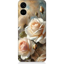 Tecno Camon 19 Pro Uyumlu Krem Beyaz Güllerin Sessizliği  Desenli Silikon Kılıf