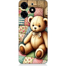 Tecno Spark 10 Pro Uyumlu Yamalı Battaniye Üzerinde Ayıcık  Desenli Silikon Kılıf