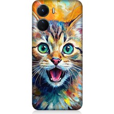 Vivo V16 Uyumlu Parlayan Gözlü Neşeli Kedi  Desenli Silikon Kılıf