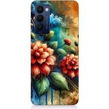 Tecno Camon 18 Uyumlu Kırmızı Çiçek ve Tomurcuklar  Desenli Silikon Kılıf