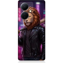 Vivo V29 Lite Uyumlu Gece Şehirde Asi Aslan  Desenli Silikon Kılıf