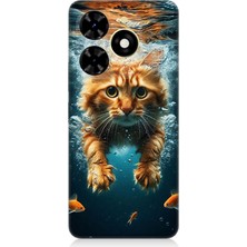 Tecno Spark 20 Uyumlu Suda Yüzen Kedi  Desenli Silikon Kılıf