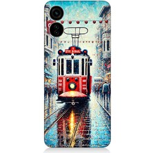 Tecno Spark 9 Pro Uyumlu Yağmurlu Sokakta Kırmızı Tramvay  Desenli Silikon Kılıf