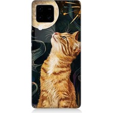 Vivo V30 Uyumlu Aya Bakan Meraklı Kedi  Desenli Silikon Kılıf