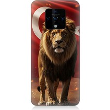 Tecno Camon 16 Uyumlu Al Bayrak ve Aslan  Desenli Silikon Kılıf