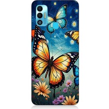 Tecno Spark 7t Uyumlu Renkli Kanatlı Kelebekler Uçuşu  Desenli Silikon Kılıf