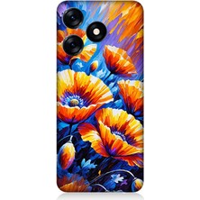 Tecno Spark 10 Uyumlu Geceye Açan Turuncu Çiçekler  Desenli Silikon Kılıf