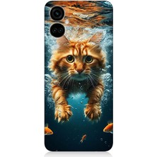 Tecno Camon 19 Pro Uyumlu Suda Yüzen Kedi  Desenli Silikon Kılıf