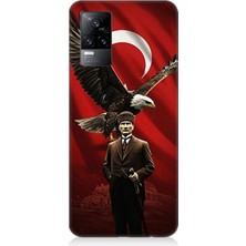 Vivo V21E Uyumlu Kartallı Bayrak ve Atatürk  Desenli Silikon Kılıf