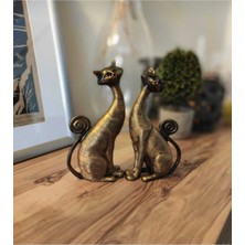 Ikili Kedi Biblo Dekoratif Heykel