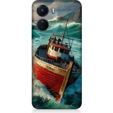 Vivo V16 Uyumlu Fırtınada Kırmızı Gemi  Desenli Silikon Kılıf