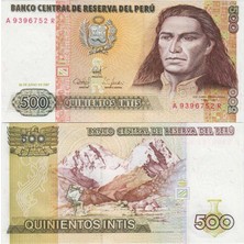 Banknoting Peru 500 Intıs 1987. Dağcılık ve And Dağları Temalı. Çil Kondisyon.