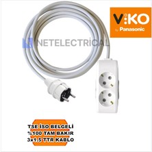 Multi-Let | Ikili 4 Metre Topraklı Çocuk Korumalı Grup Priz - 2'li, 4 M, 3x1.5 Ttr (Tam Bakır) Kablolu