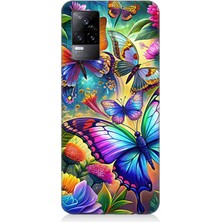 Vivo V21E Uyumlu Çiçekler Arasında Kelebekler  Desenli Silikon Kılıf