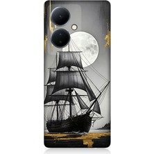 Vivo V29 Lite Uyumlu Dolunayda Yelkenli Gemi  Desenli Silikon Kılıf