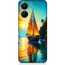 Vivo V16 Uyumlu Gün Batımında Yelkenli Tekne  Desenli Silikon Kılıf